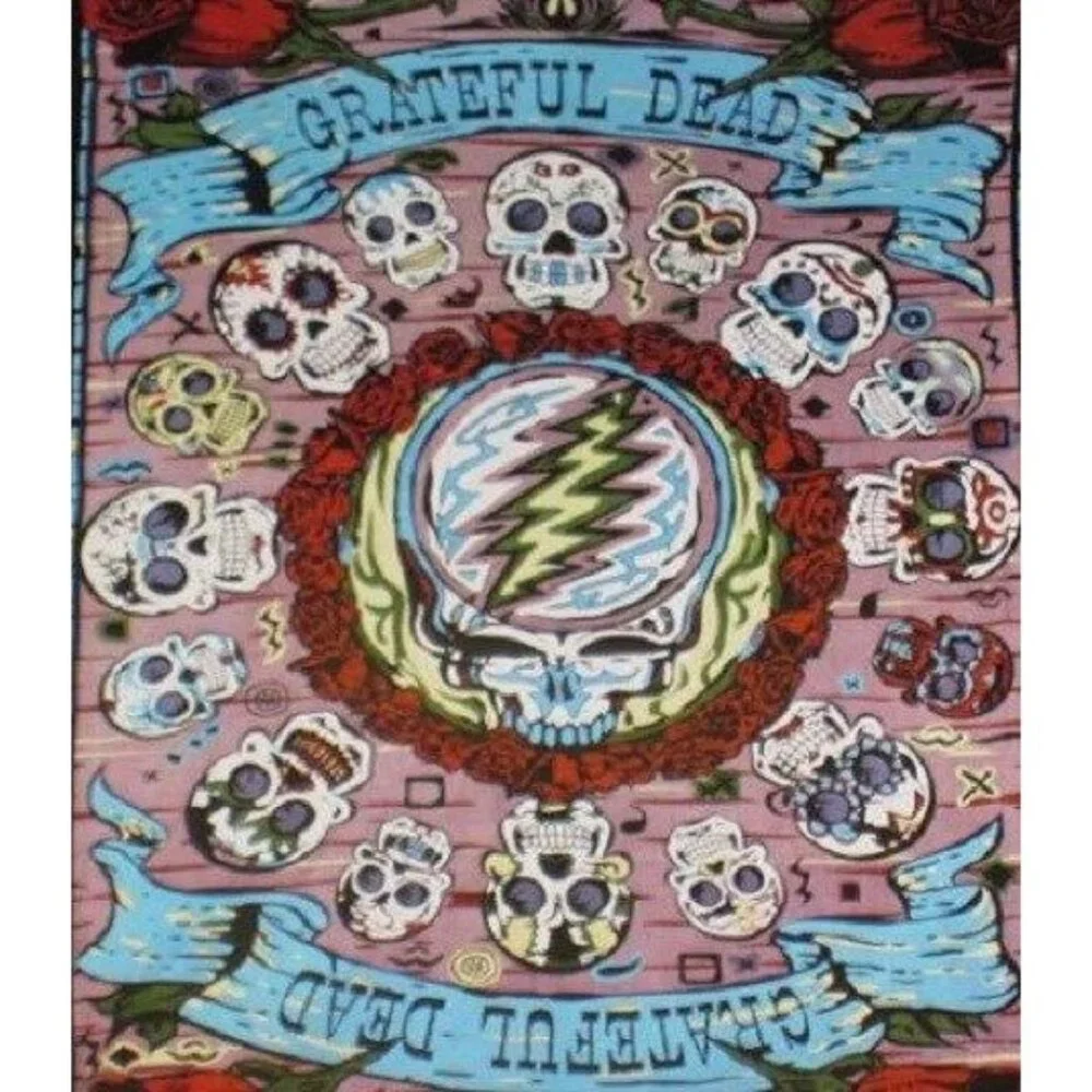 New Grateful Dead Mexicali Skulls Tapestry Gift Steal Your Face w 3D Glasses NIP